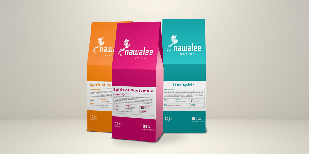 Light roast coffee lineup by Nawalee —  roasted-to-order coffee. Shipped fresh nationwide in ground or whole-bean options.