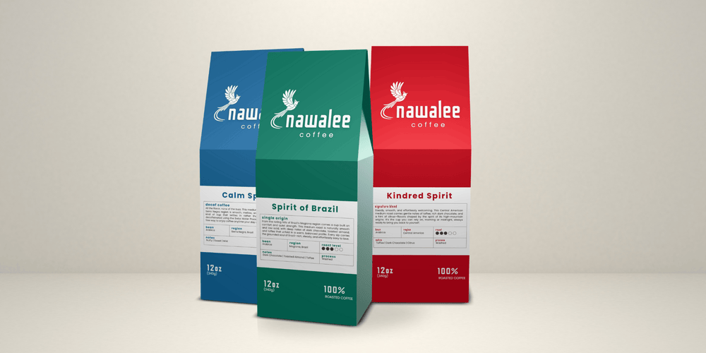 Medium roast coffee lineup by Nawalee —  roasted-to-order coffee. Shipped fresh nationwide in ground or whole-bean options.